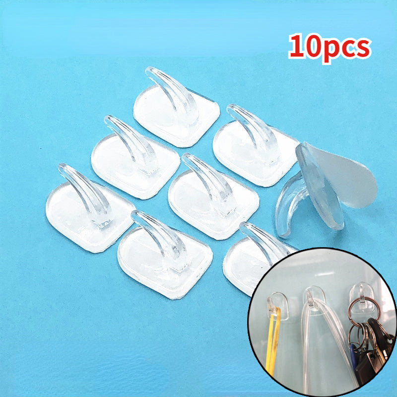 10 Traceless Acrylic Adhesive Hooks with Cow Horn Design, Polished Finish, Removable & Reusable. Easy Install, No-Drill Wall Hangers for Home Organization in Bathroom and Kitchen.