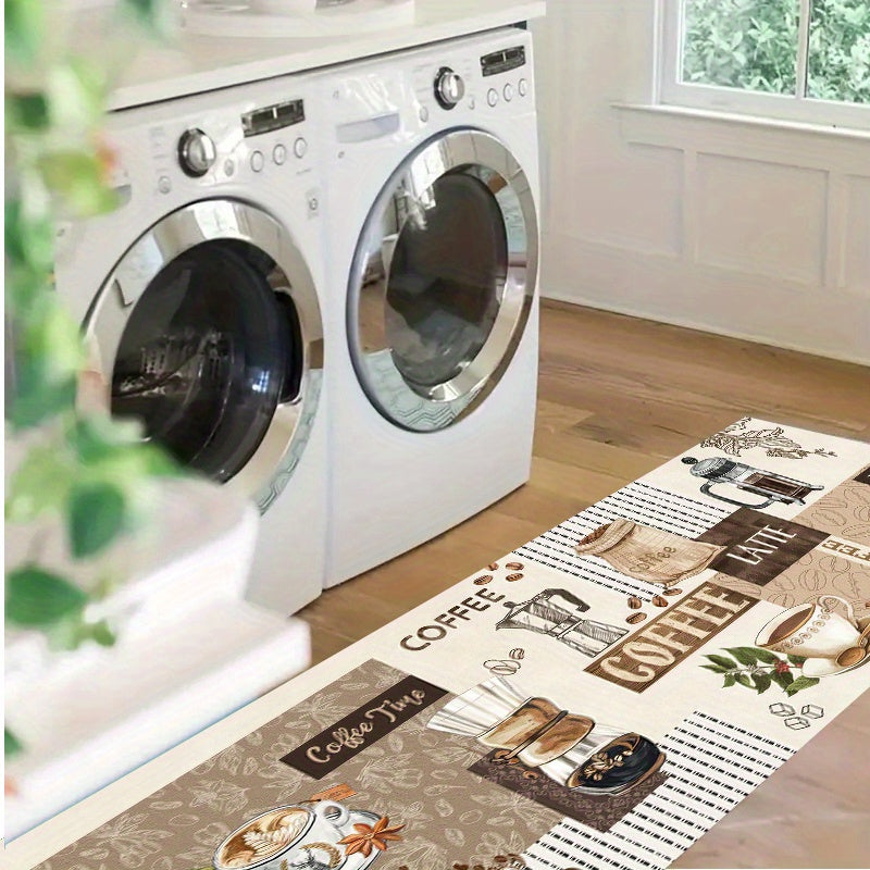 Non-Slip Kitchen Runner Rugs featuring a Thick Flannel Coffee Design, Ideal for Bedroom, Living Room, and Doorway Entrance - Highly Absorbent, Easy to Clean, Durable Polyester Material, Perfect for Indoor Use (Limited Sizes Available)