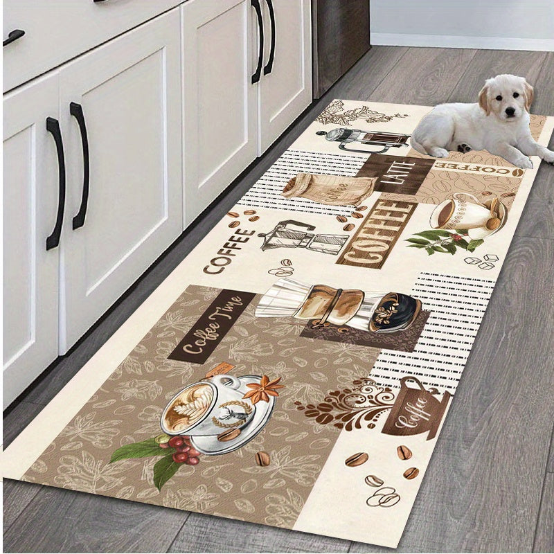 Non-Slip Kitchen Runner Rugs featuring a Thick Flannel Coffee Design, Ideal for Bedroom, Living Room, and Doorway Entrance - Highly Absorbent, Easy to Clean, Durable Polyester Material, Perfect for Indoor Use (Limited Sizes Available)