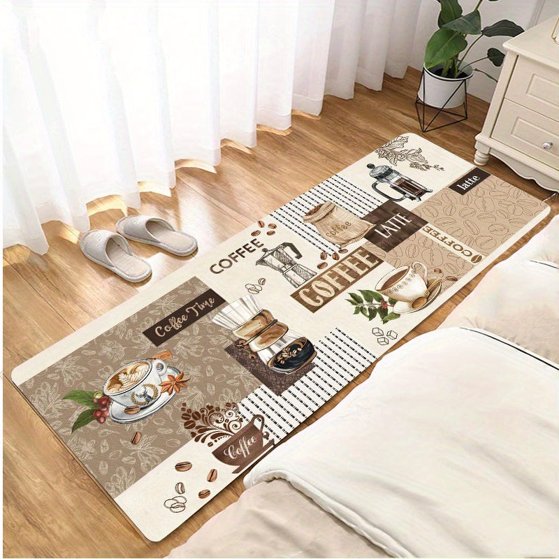 Non-Slip Kitchen Runner Rugs featuring a Thick Flannel Coffee Design, Ideal for Bedroom, Living Room, and Doorway Entrance - Highly Absorbent, Easy to Clean, Durable Polyester Material, Perfect for Indoor Use (Limited Sizes Available)