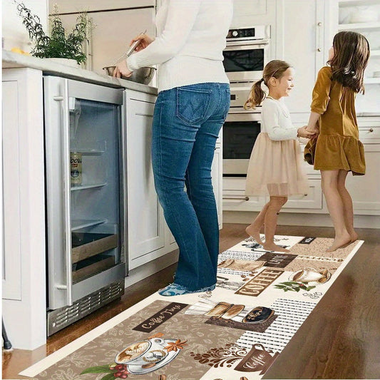 Non-Slip Kitchen Runner Rugs featuring a Thick Flannel Coffee Design, Ideal for Bedroom, Living Room, and Doorway Entrance - Highly Absorbent, Easy to Clean, Durable Polyester Material, Perfect for Indoor Use (Limited Sizes Available)