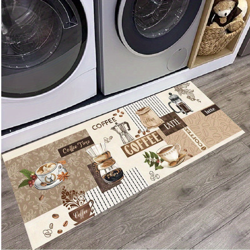 Non-Slip Kitchen Runner Rugs featuring a Thick Flannel Coffee Design, Ideal for Bedroom, Living Room, and Doorway Entrance - Highly Absorbent, Easy to Clean, Durable Polyester Material, Perfect for Indoor Use (Limited Sizes Available)