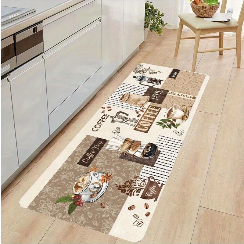 Non-Slip Kitchen Runner Rugs featuring a Thick Flannel Coffee Design, Ideal for Bedroom, Living Room, and Doorway Entrance - Highly Absorbent, Easy to Clean, Durable Polyester Material, Perfect for Indoor Use (Limited Sizes Available)