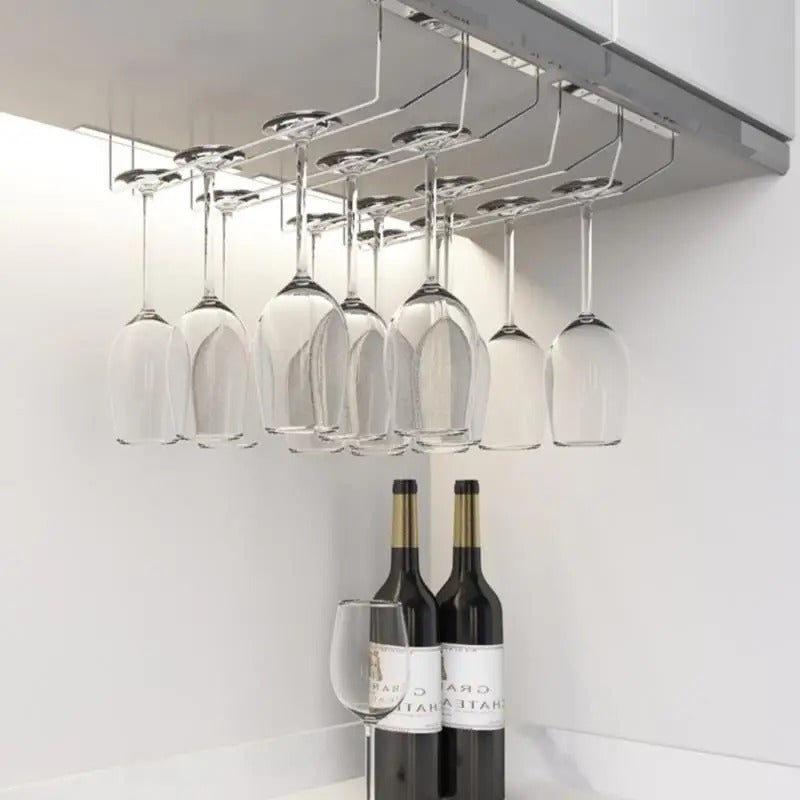 Elevated Wine Glass Rack made of Stainless Steel for Kitchen Cabinets