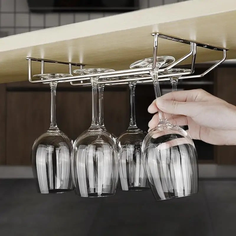 Elevated Wine Glass Rack made of Stainless Steel for Kitchen Cabinets