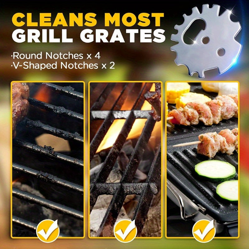 Grill Scraper Tool - Stainless Steel Grate Cleaner with Bottle Opener, Versatile and Safe for Food Cleaning on BBQ Grills