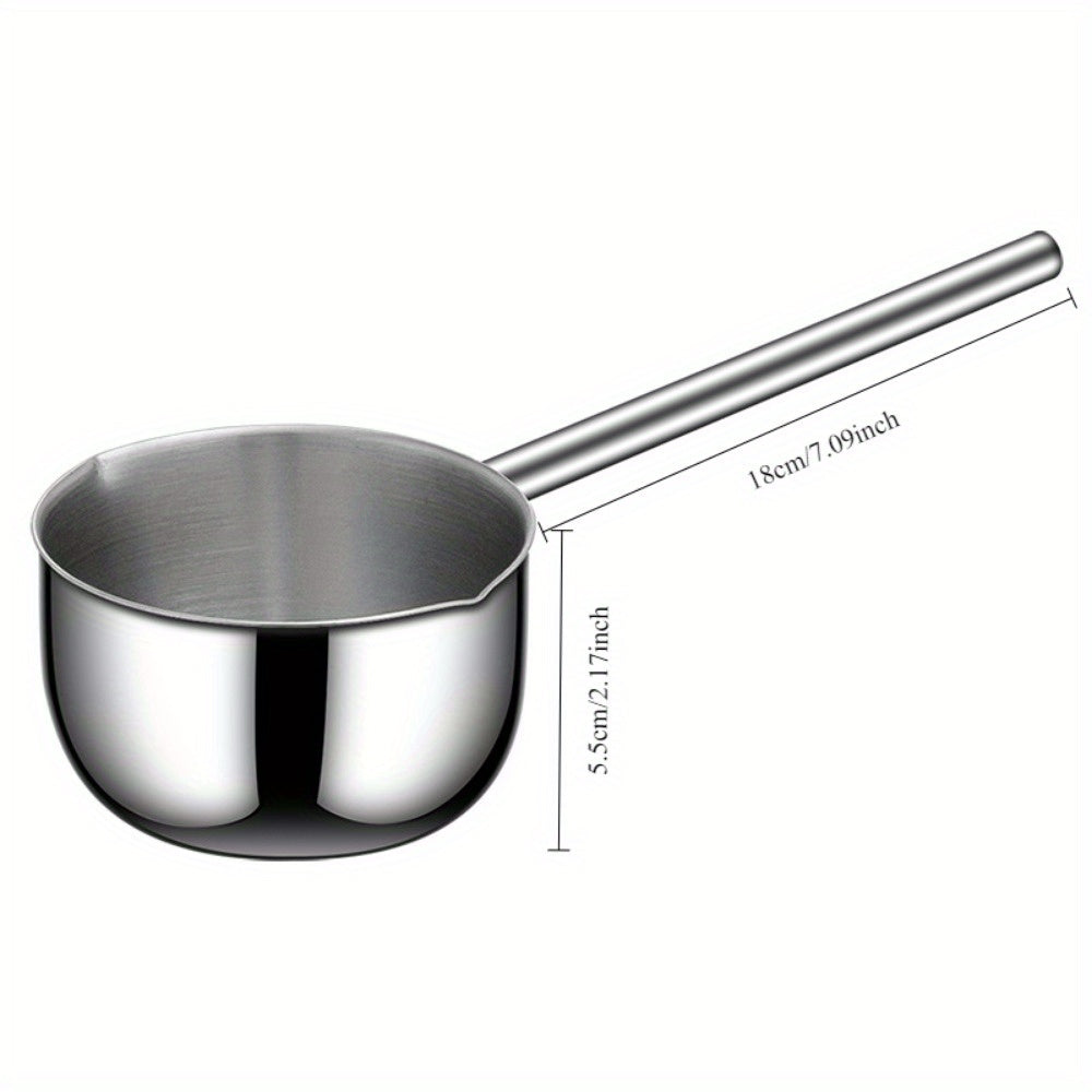 Durable Mini Stainless Steel Pot with Long Handle, Ideal for Heating or Pouring Oil/Milk, Versatile Cooking Tool for Indoor and Outdoor Use.