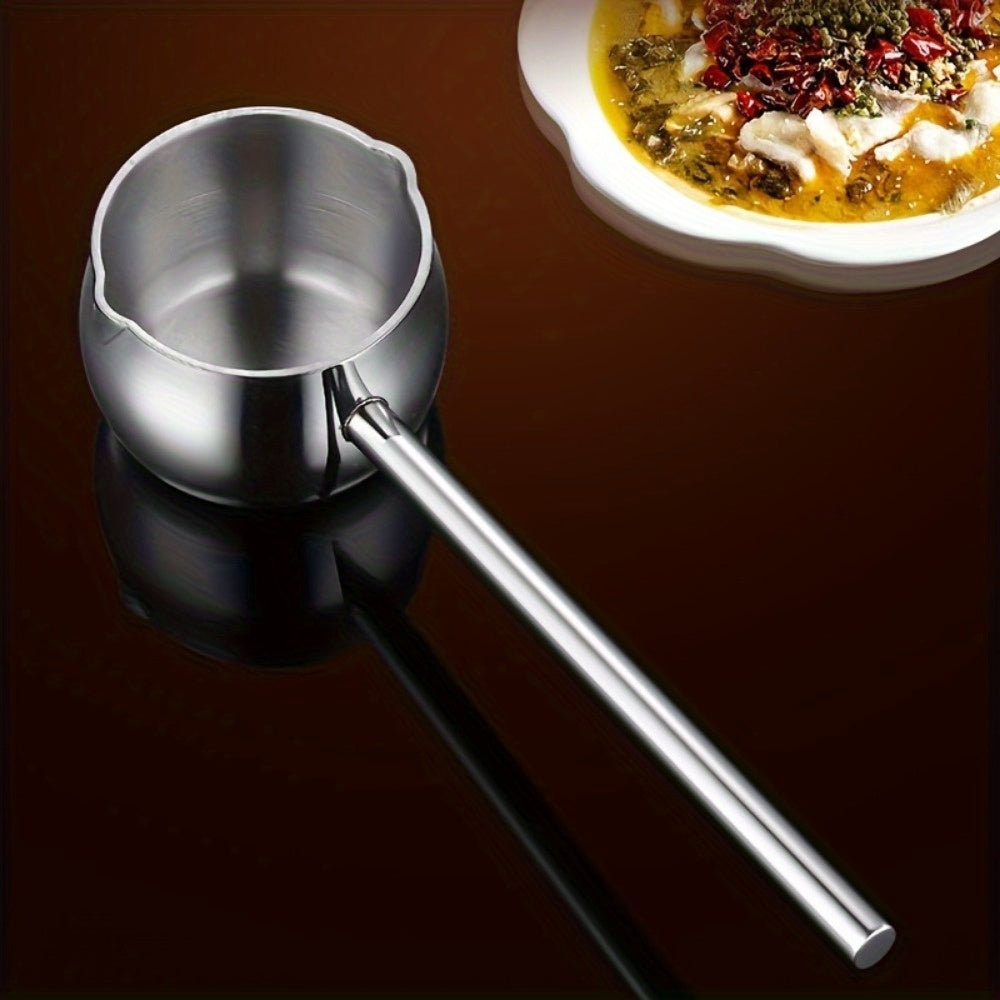 Durable Mini Stainless Steel Pot with Long Handle, Ideal for Heating or Pouring Oil/Milk, Versatile Cooking Tool for Indoor and Outdoor Use.