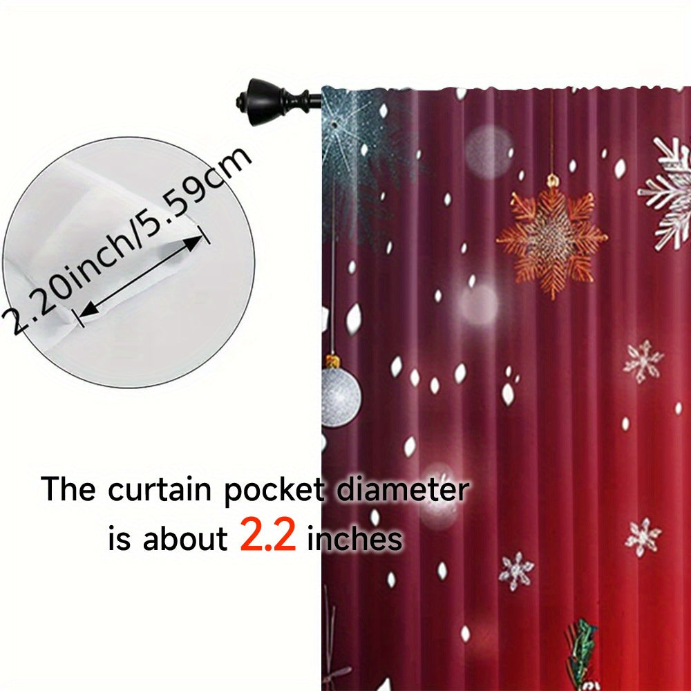 2 Panels of Santa Claus and Christmas Tree Print Rod Pocket Curtains made of Polyester Pongee Weave. They feature a Semi-Sheer Contemporary Design with Roller Embossed Drapes, perfect for Bedroom and Living Room Decor. These Curtains are Machine Washable