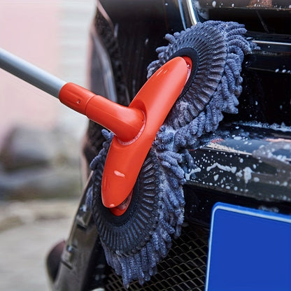 The Ultimate Car Wash Kit includes a 111.76cm Long Handle, Dual-Head Mop & Brush Set with Scratch-Free Replacement Heads - Ideal for Cars, RVs, Trucks