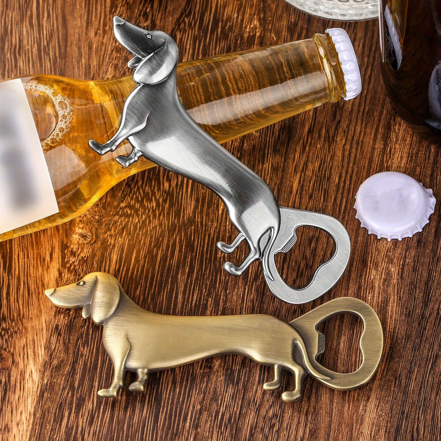 Sausage dog bottle opener suitable for bars, clubs, restaurants, home bars, and kitchen, great for dog lovers, birthdays, Christmas, Halloween, and bartender gifts.