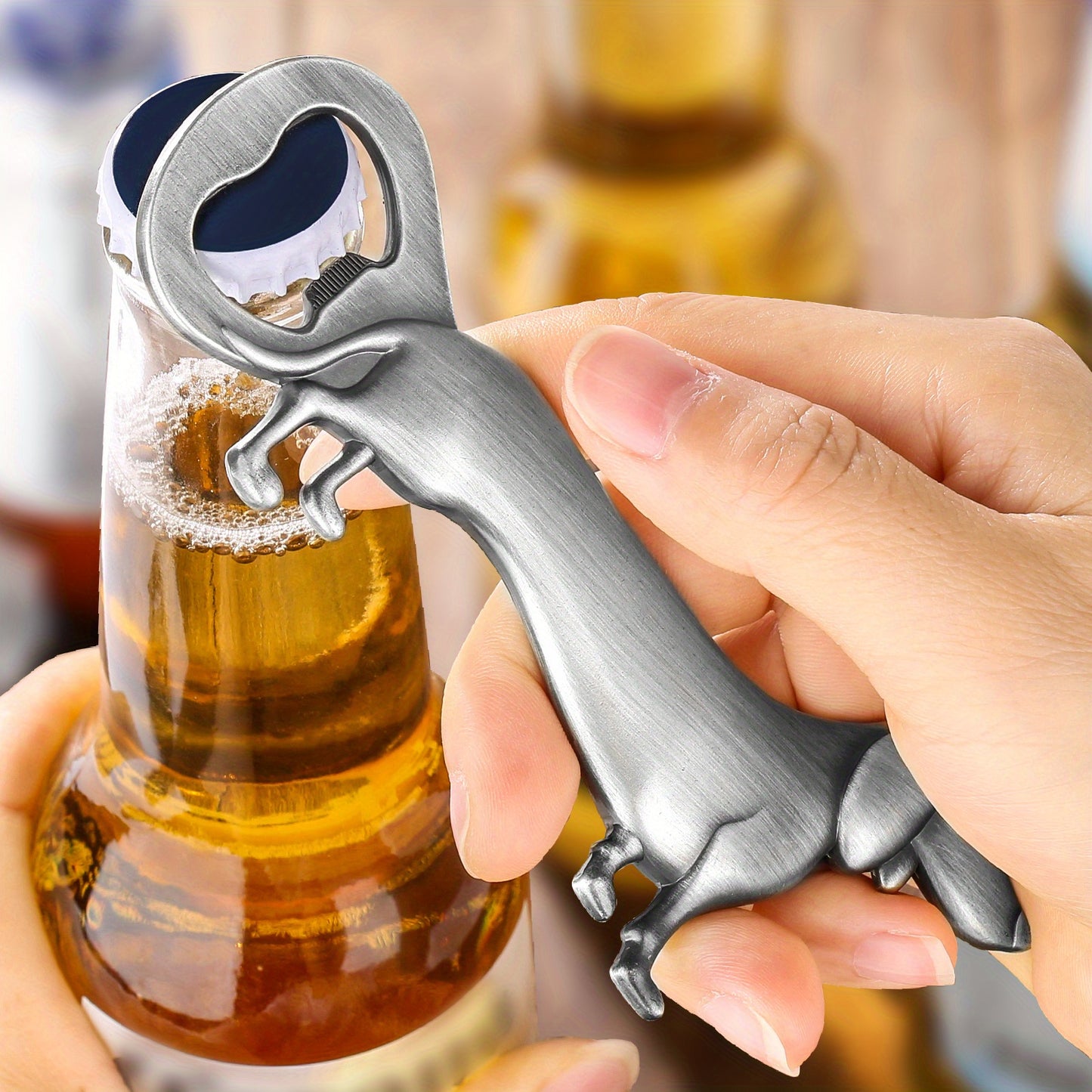 Sausage dog bottle opener suitable for bars, clubs, restaurants, home bars, and kitchen, great for dog lovers, birthdays, Christmas, Halloween, and bartender gifts.