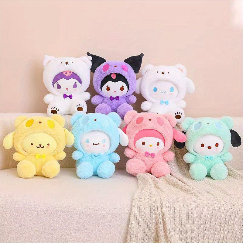 1pc Sanrio Collection featuring Hello Kitty, My Melody, Cinnamoroll, Pompompurin, Kuromi, and Pochacco. Includes soft materials, cushions, and a universal dog toy that does not require