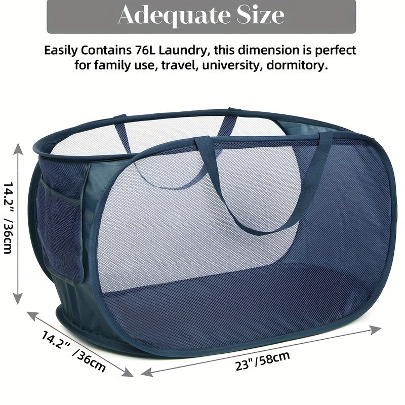 Durable Pop-Up Mesh Laundry Basket with Convenient Side Pockets - Versatile Clothes Storage Solution for Home Organization, Foldable Design, Sturdy Handle - Perfect Gift for Christmas, Thanksgiving, Valentine's Day, or Easter