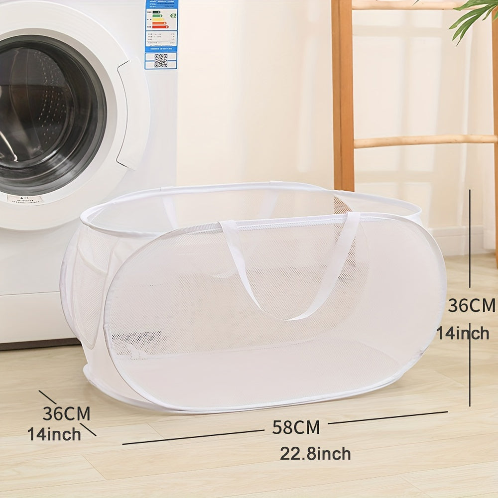 Durable Pop-Up Mesh Laundry Basket with Convenient Side Pockets - Versatile Clothes Storage Solution for Home Organization, Foldable Design, Sturdy Handle - Perfect Gift for Christmas, Thanksgiving, Valentine's Day, or Easter