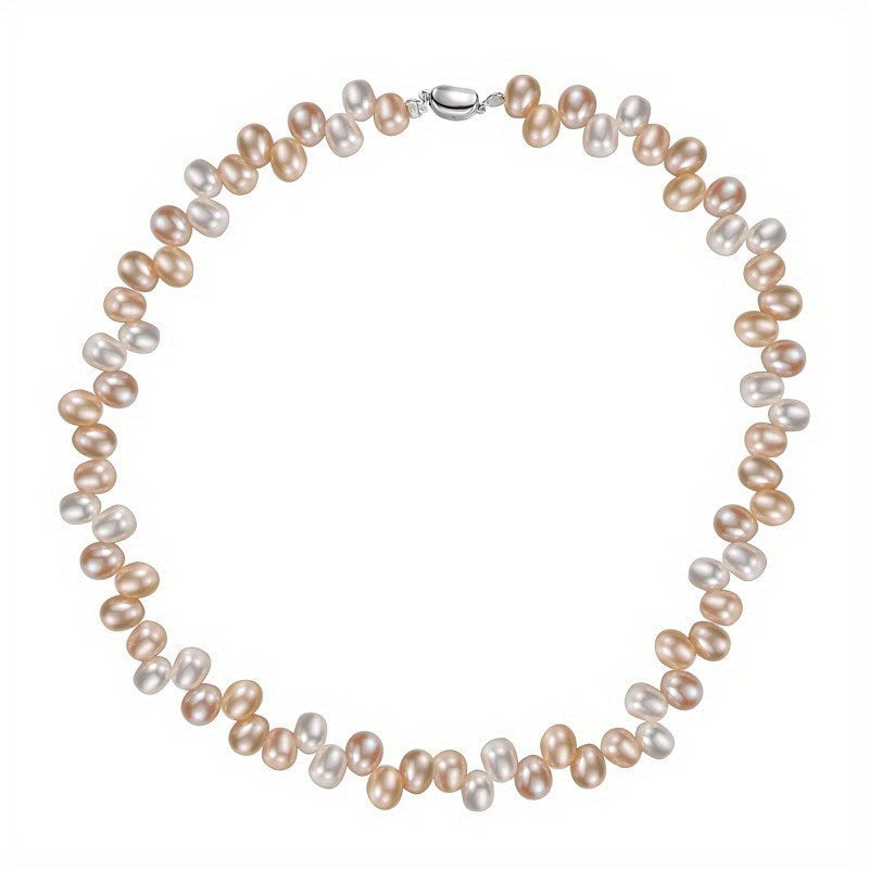 Eternals Earth Freshwater Pearl Necklace with 18K Gold Plating - Featuring 925 Sterling Silver Clasp, Slightly Irregular Round Pearls - Perfect for Valentine's Day and Every Season - Effortlessly Elegant Jewelry for Any Occasion - Timeless, Luxurious