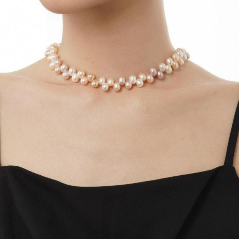 Eternals Earth Freshwater Pearl Necklace with 18K Gold Plating - Featuring 925 Sterling Silver Clasp, Slightly Irregular Round Pearls - Perfect for Valentine's Day and Every Season - Effortlessly Elegant Jewelry for Any Occasion - Timeless, Luxurious