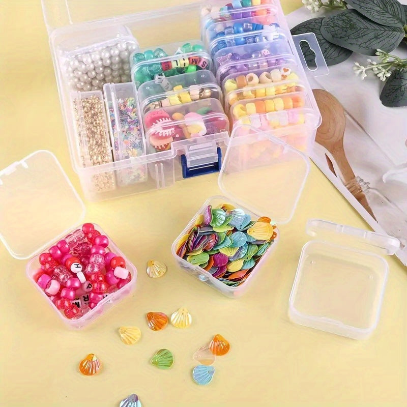 30 transparent plastic storage boxes for organizing small items such as crafts, beads, hair accessories, jewelry, and hardware. Includes compartments with options for 14 or 30 sections.