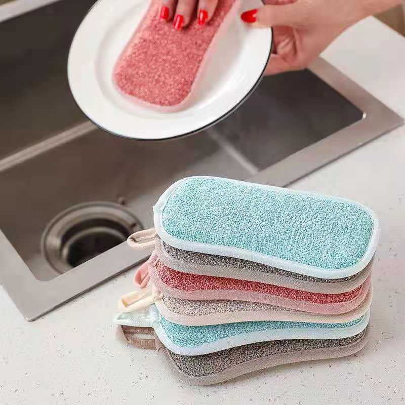 Set of 6 Bamboo Fiber Kitchen Sponges with Non-Stick Oil Coating - Versatile Magic Wipes for Dishwashing, Pot Scrubbing, and Home Cleaning