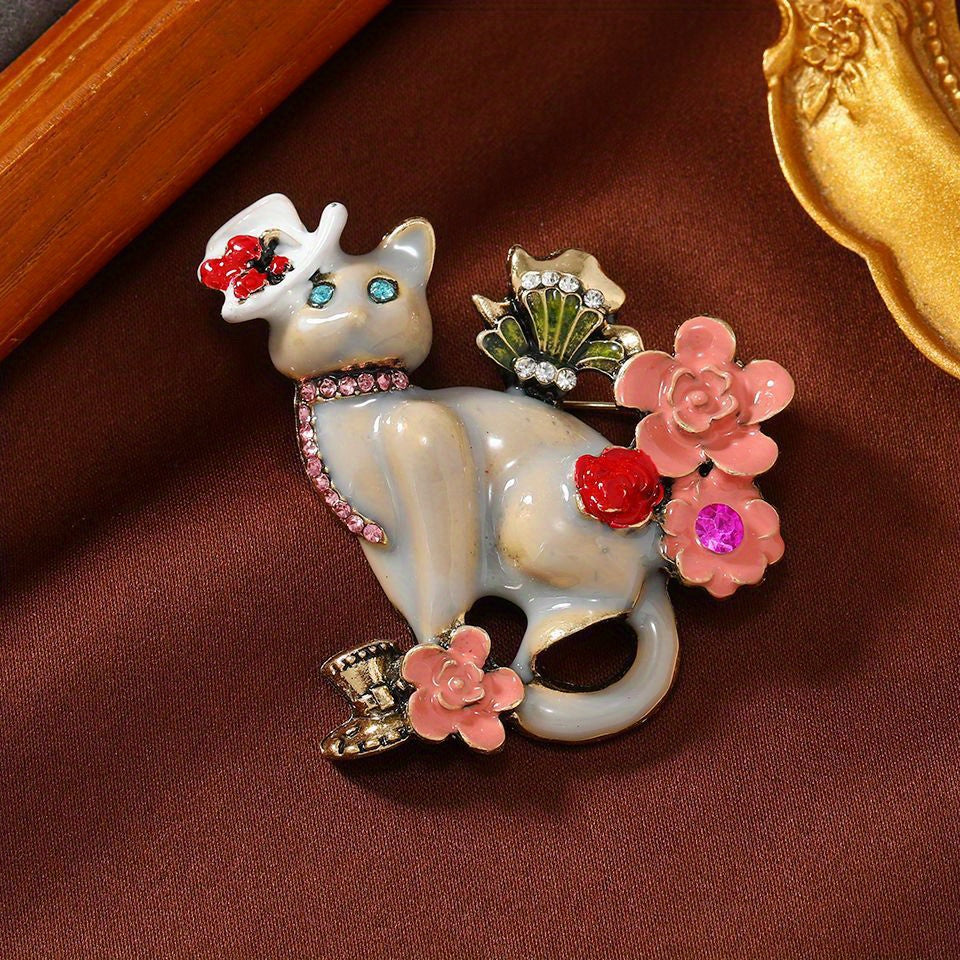 Enigmatic, Retro Cat Mask Enamel Pin - Elegant Vintage Brooch for Formal Attire, made of Alloy in a Distinctive Irregular Shape