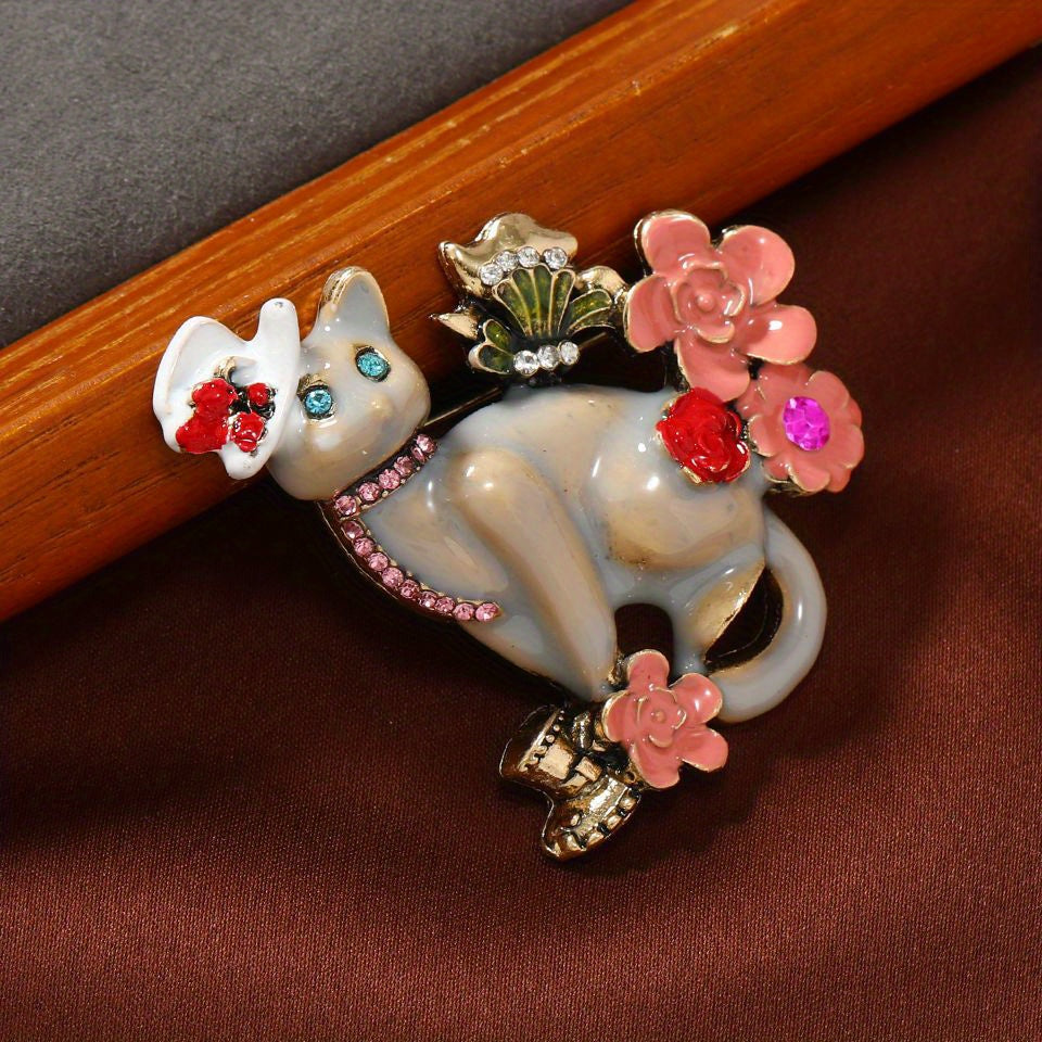 Enigmatic, Retro Cat Mask Enamel Pin - Elegant Vintage Brooch for Formal Attire, made of Alloy in a Distinctive Irregular Shape