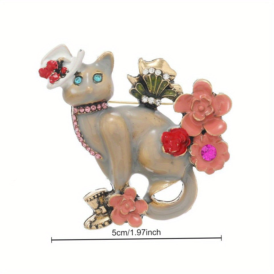 Enigmatic, Retro Cat Mask Enamel Pin - Elegant Vintage Brooch for Formal Attire, made of Alloy in a Distinctive Irregular Shape