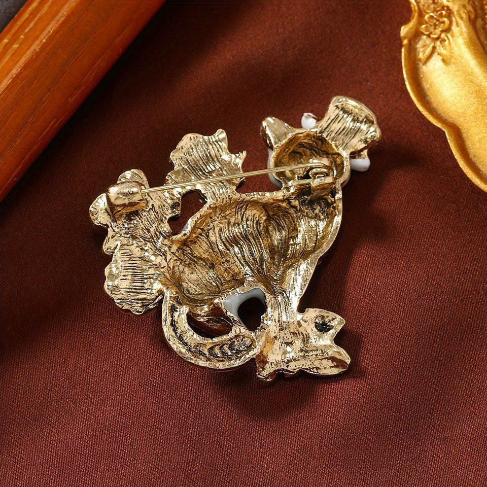 Enigmatic, Retro Cat Mask Enamel Pin - Elegant Vintage Brooch for Formal Attire, made of Alloy in a Distinctive Irregular Shape