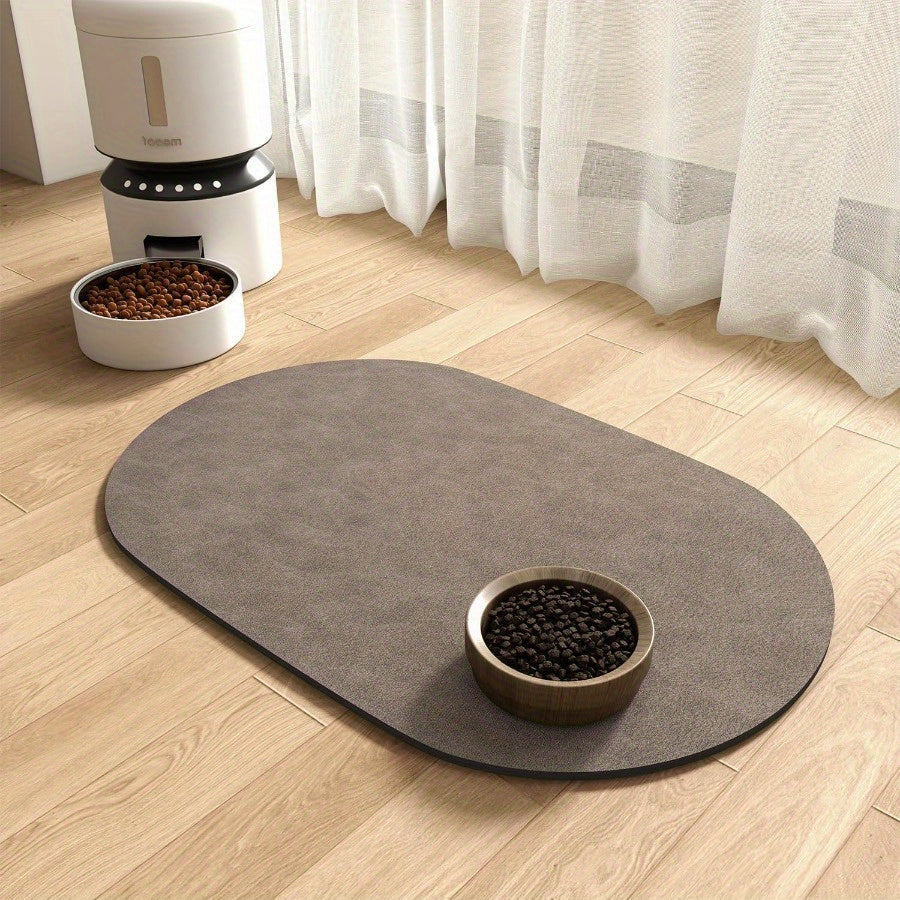 Diatomaceous pet feeding mat for dogs: quick dry, stain-free, easy to clean, non-slip for messy eaters and drinkers.