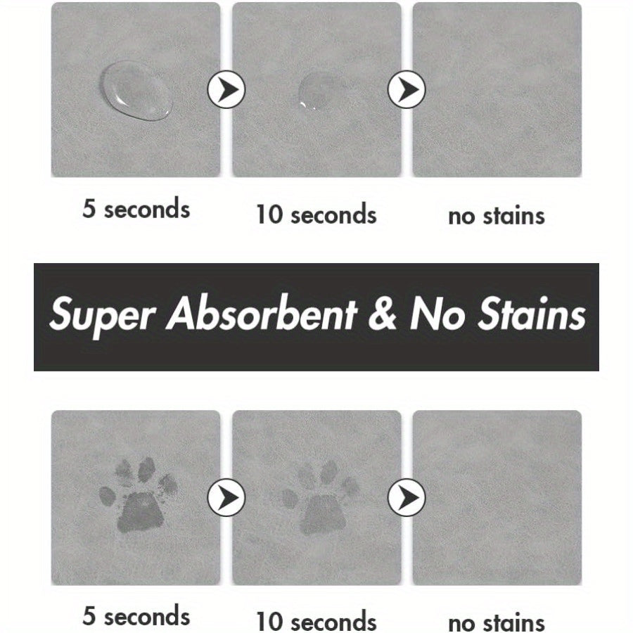 Diatomaceous pet feeding mat for dogs: quick dry, stain-free, easy to clean, non-slip for messy eaters and drinkers.