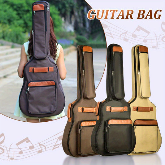 Guitar bag for acoustic classical guitar, 104.14 cm in length, made of 600D Oxford cloth with multiple pockets and thick sponge padding for accessories.