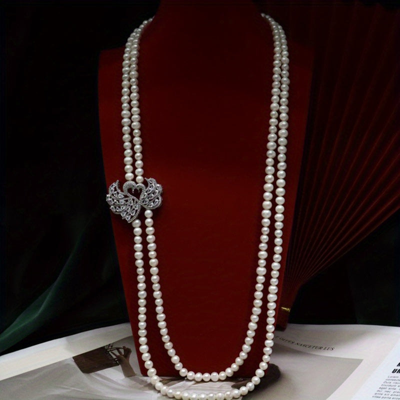 Timeless Double-Strand Freshwater Pearl Necklace for Women - Classic and Chic, No Plating - Sophisticated Present for Mardi Gras, Perfect for Every Season and Event