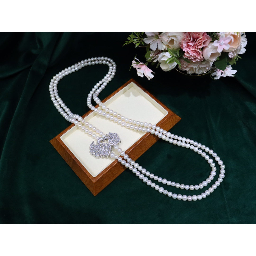 Timeless Double-Strand Freshwater Pearl Necklace for Women - Classic and Chic, No Plating - Sophisticated Present for Mardi Gras, Perfect for Every Season and Event