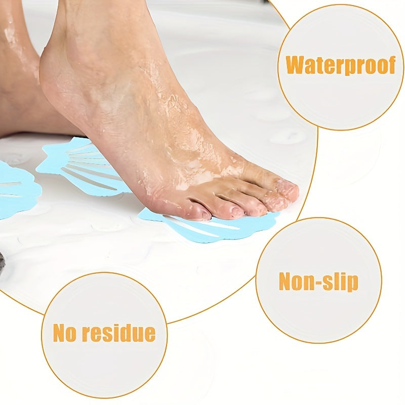 Set of 6 Non-Slip Bathroom Mats with Scraper - Shower Stickers for Bathtubs and Pool Floors, Hand Wash Only, Includes Steps