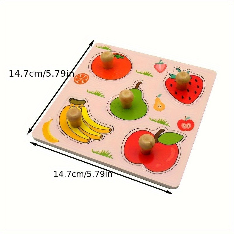 Wooden puzzle board for early fruit cognition, educational hand grabbing jigsaw for ages 0-3, ideal holiday gift.