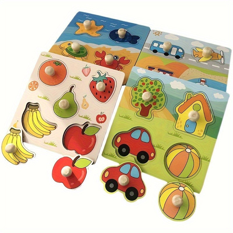 Wooden puzzle board for early fruit cognition, educational hand grabbing jigsaw for ages 0-3, ideal holiday gift.