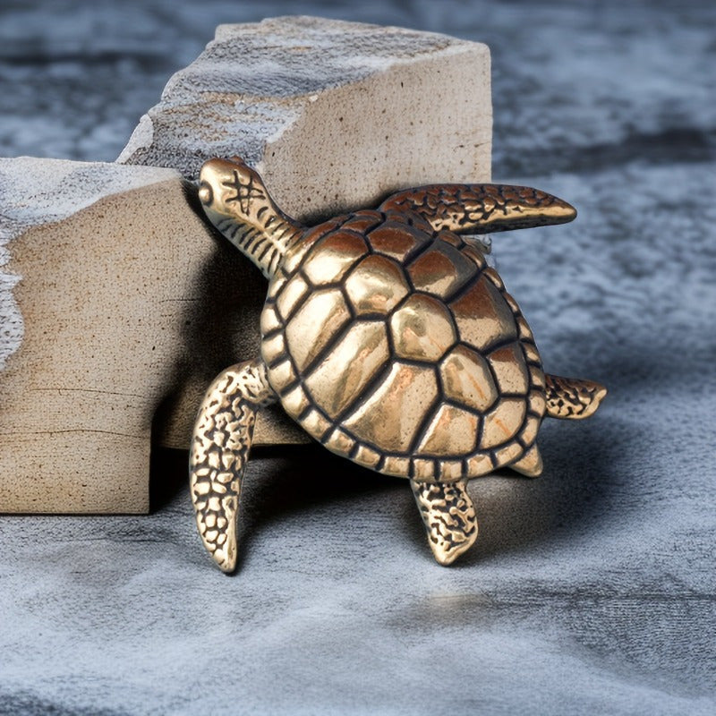 Handmade brass turtle figurine brings good luck and suits any home or office decor. Ideal for anime fans, perfect gift for Christmas.