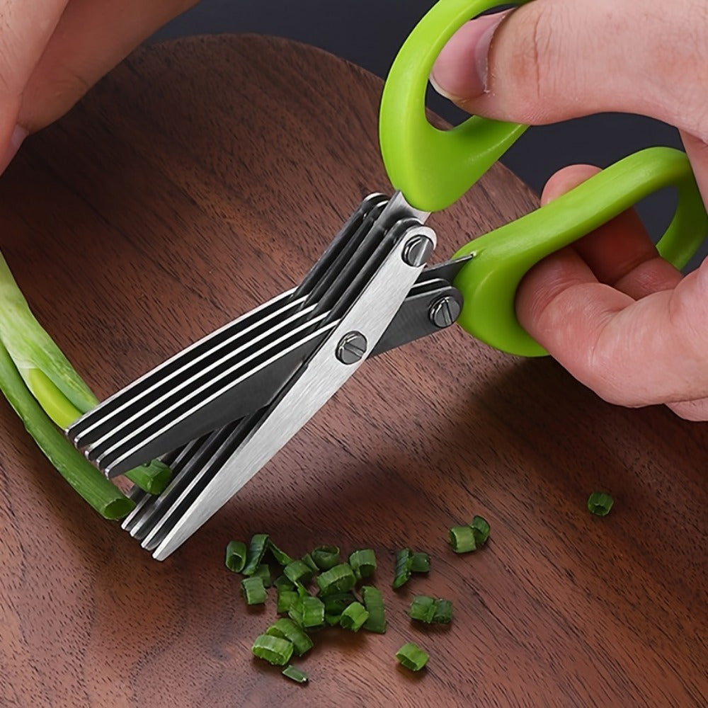 1 piece of Stainless Steel Kitchen Scissors with Multi-Layer Vegetable Scissors, Green Onion Cutter with 5 Blades. This versatile kitchen tool serves as a vegetable shears, kitchen gadget, and essential kitchen supply.