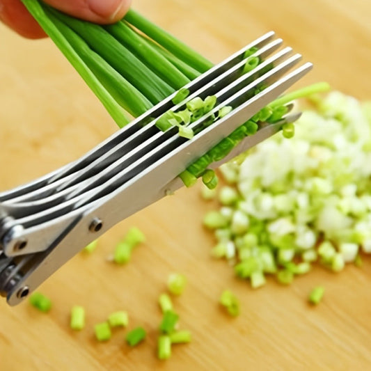 1 piece of Stainless Steel Kitchen Scissors with Multi-Layer Vegetable Scissors, Green Onion Cutter with 5 Blades. This versatile kitchen tool serves as a vegetable shears, kitchen gadget, and essential kitchen supply.