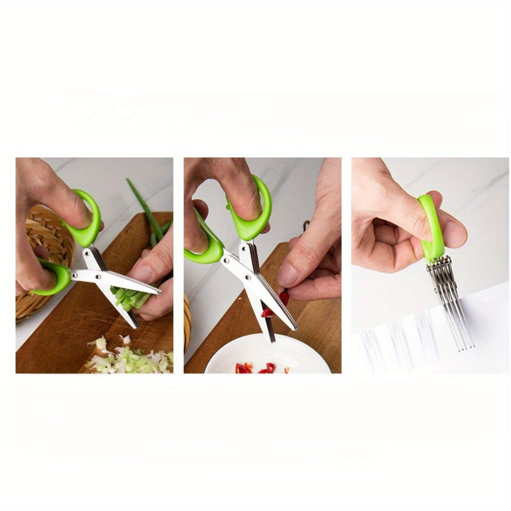 1 piece of Stainless Steel Kitchen Scissors with Multi-Layer Vegetable Scissors, Green Onion Cutter with 5 Blades. This versatile kitchen tool serves as a vegetable shears, kitchen gadget, and essential kitchen supply.