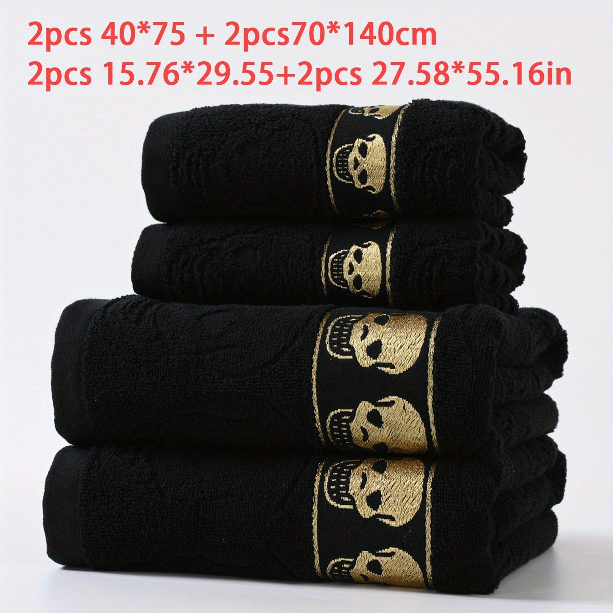 4 pieces of Halloween Day of the Dead cotton skull jacquard velvet towels, consisting of 2 pieces measuring 40*75cm and 2 pieces measuring 70*140cm. Suitable for adult couples, these towels make great Valentine's Day gifts and are perfect for general