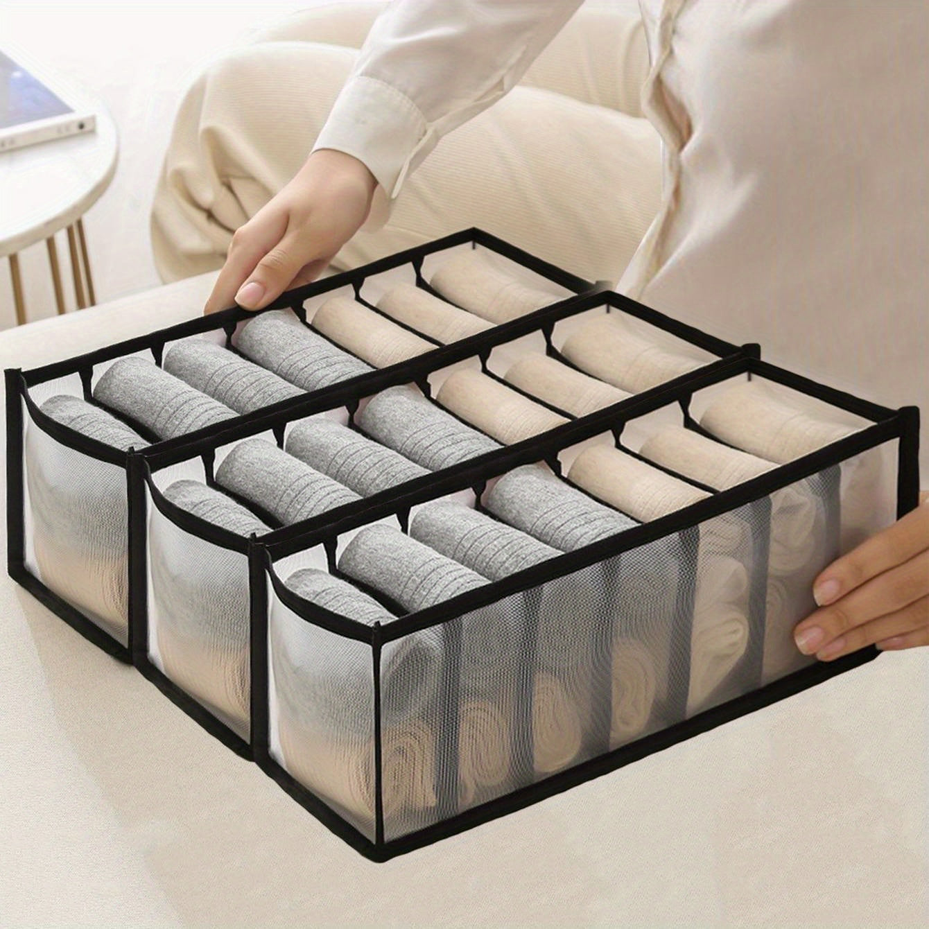 3-piece organizer set for underwear and socks - 7-compartment drawer divider for home closet organization.