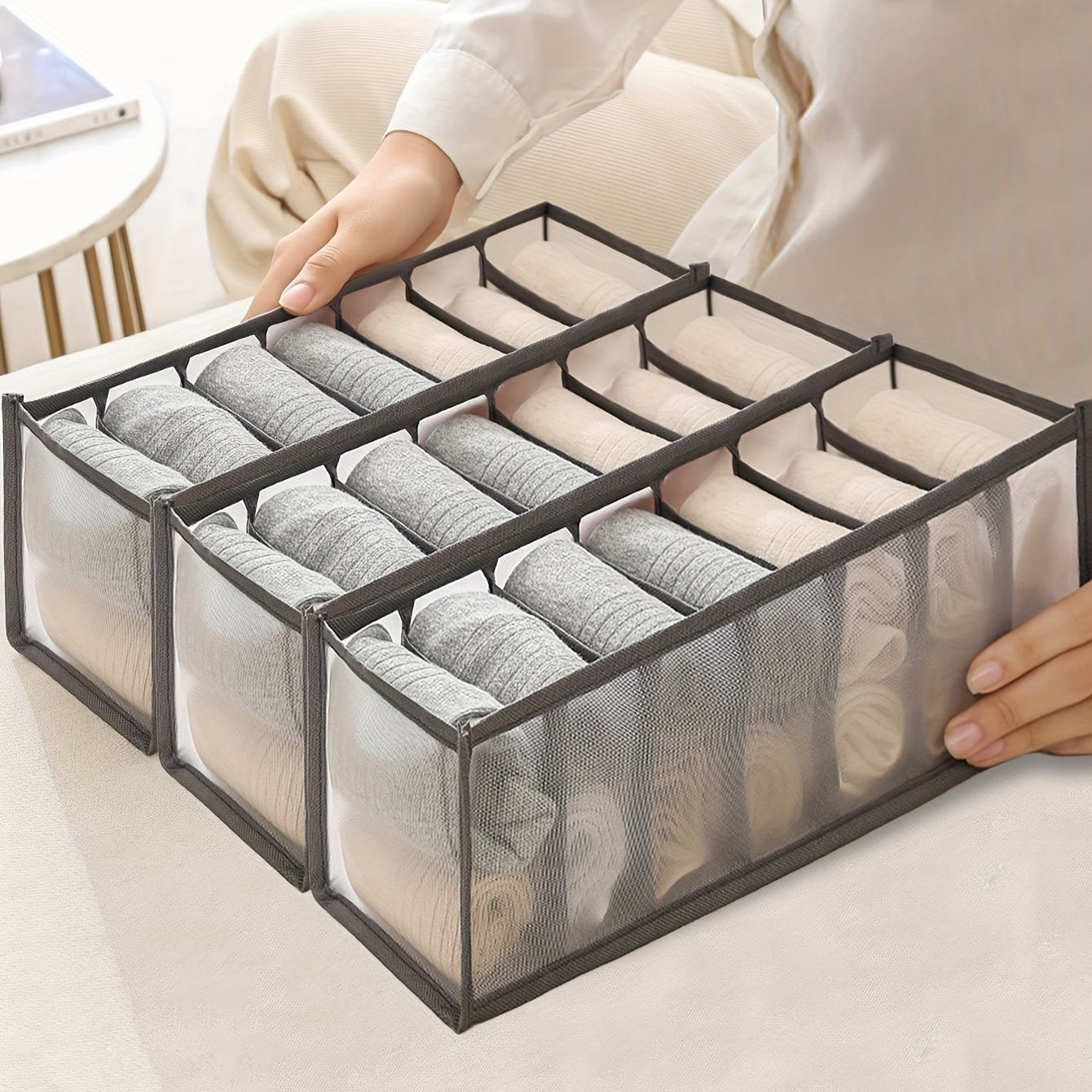 3-piece organizer set for underwear and socks - 7-compartment drawer divider for home closet organization.