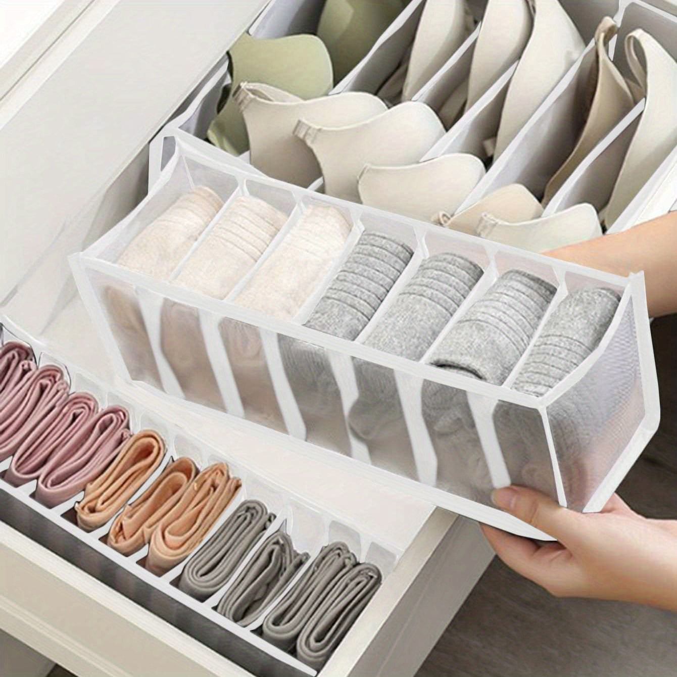 3-piece organizer set for underwear and socks - 7-compartment drawer divider for home closet organization.