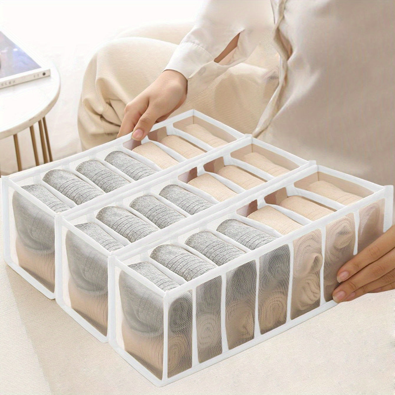 3-piece organizer set for underwear and socks - 7-compartment drawer divider for home closet organization.