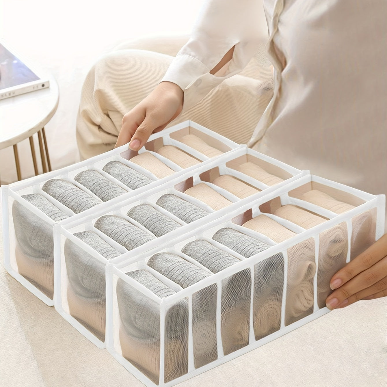 3-piece organizer set for underwear and socks - 7-compartment drawer divider for home closet organization.