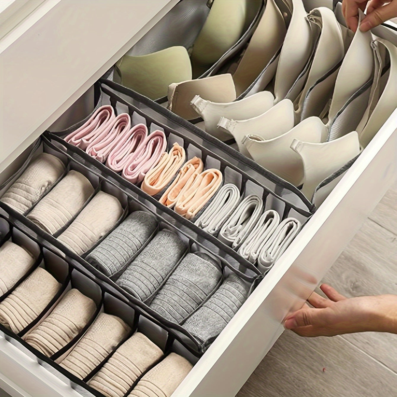 3-piece organizer set for underwear and socks - 7-compartment drawer divider for home closet organization.