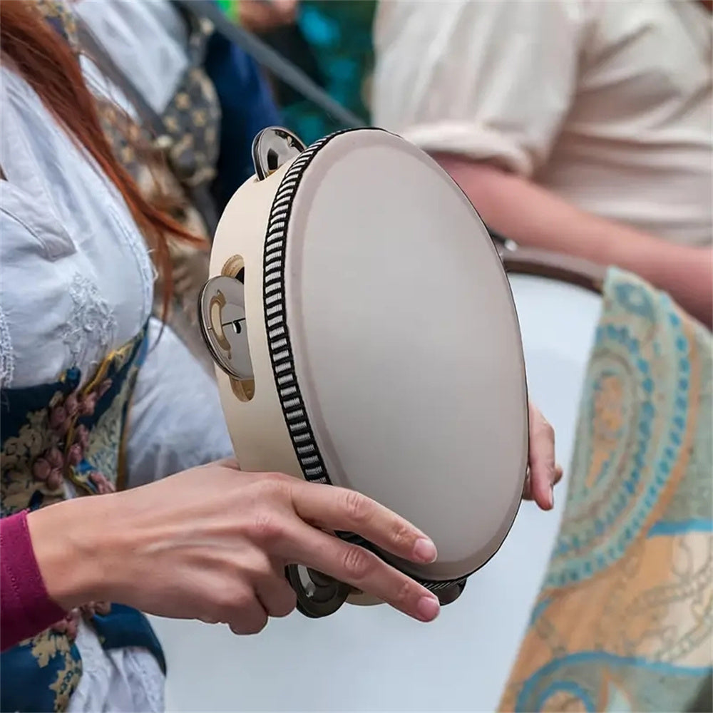 Handheld tambourines in sizes 10.16/15.24/20.32/25.4 cm with metal bells. Great musical gift for kids, ideal for KTV, parties, and other events.