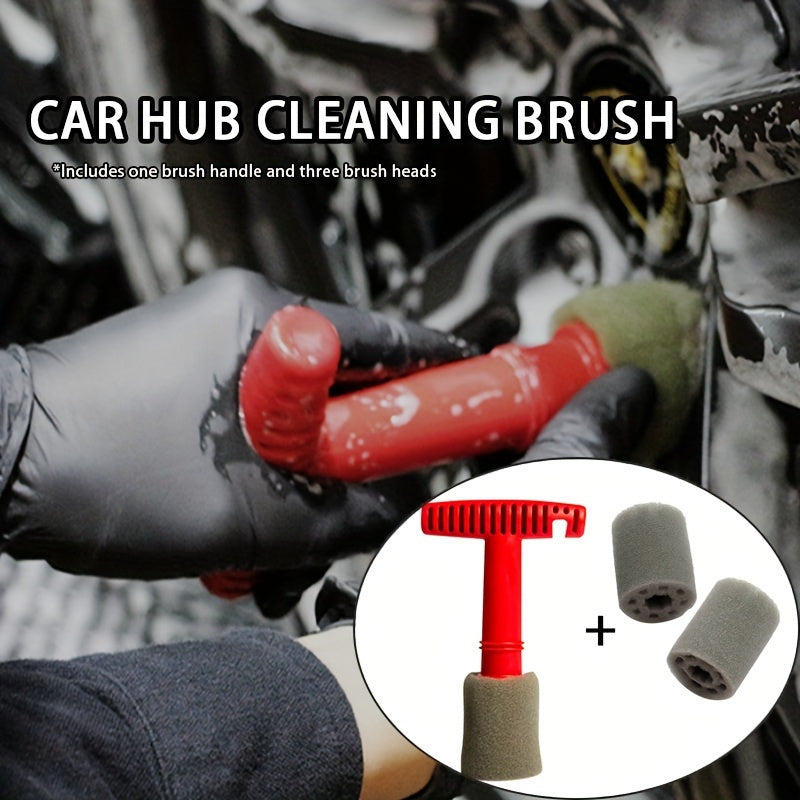 Two pieces of car wheel detailing brushes featuring a red handle - a versatile dust removal tool designed for cleaning rims, exhaust tips, and engines. Ideal for use on cars, motorcycles, and bikes, this product requires no power and is perfect for both