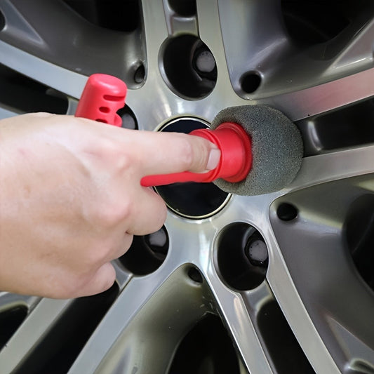 Two pieces of car wheel detailing brushes featuring a red handle - a versatile dust removal tool designed for cleaning rims, exhaust tips, and engines. Ideal for use on cars, motorcycles, and bikes, this product requires no power and is perfect for both