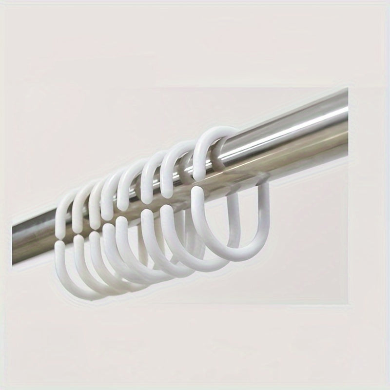 30 Plastic shower curtain hooks with C-shaped rings and durable snap closure for easy glide in bathroom.